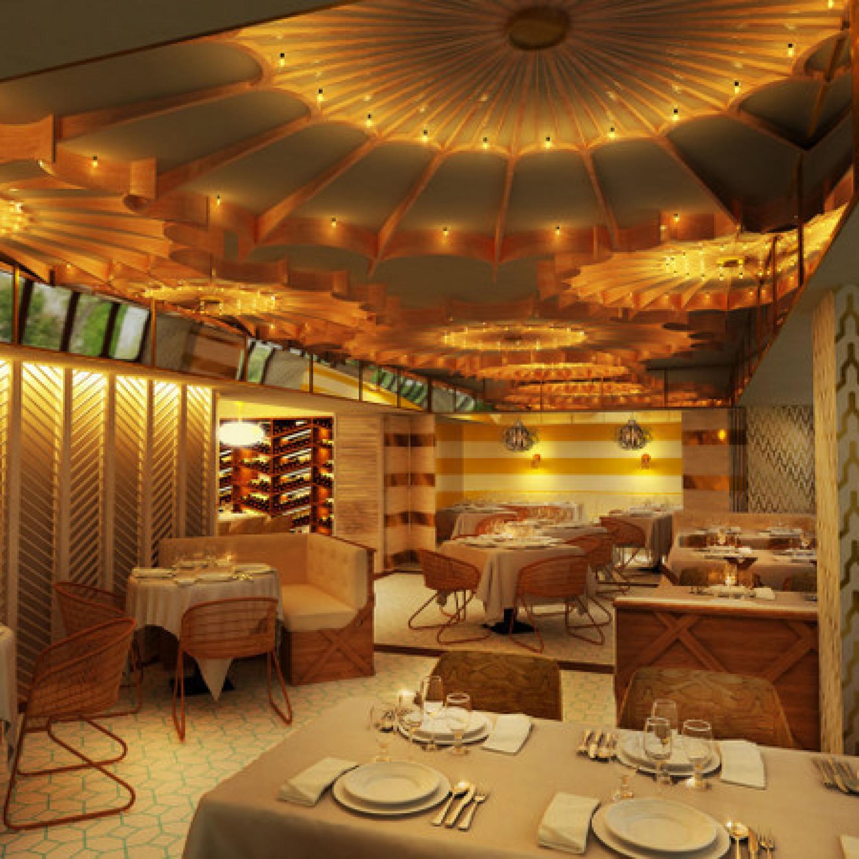 Uno de los modernos salones del restaurante Benarés