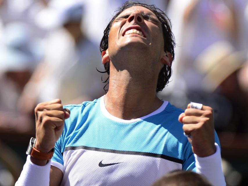 Nadal celebra su victoria ante Nishikori con rabia.