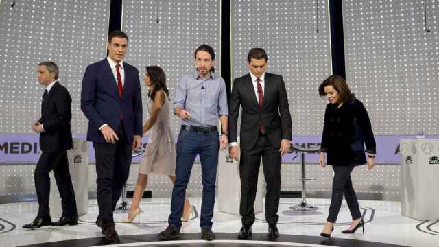 Rivera, Sánchez y Rajoy en uno de los debates electorales