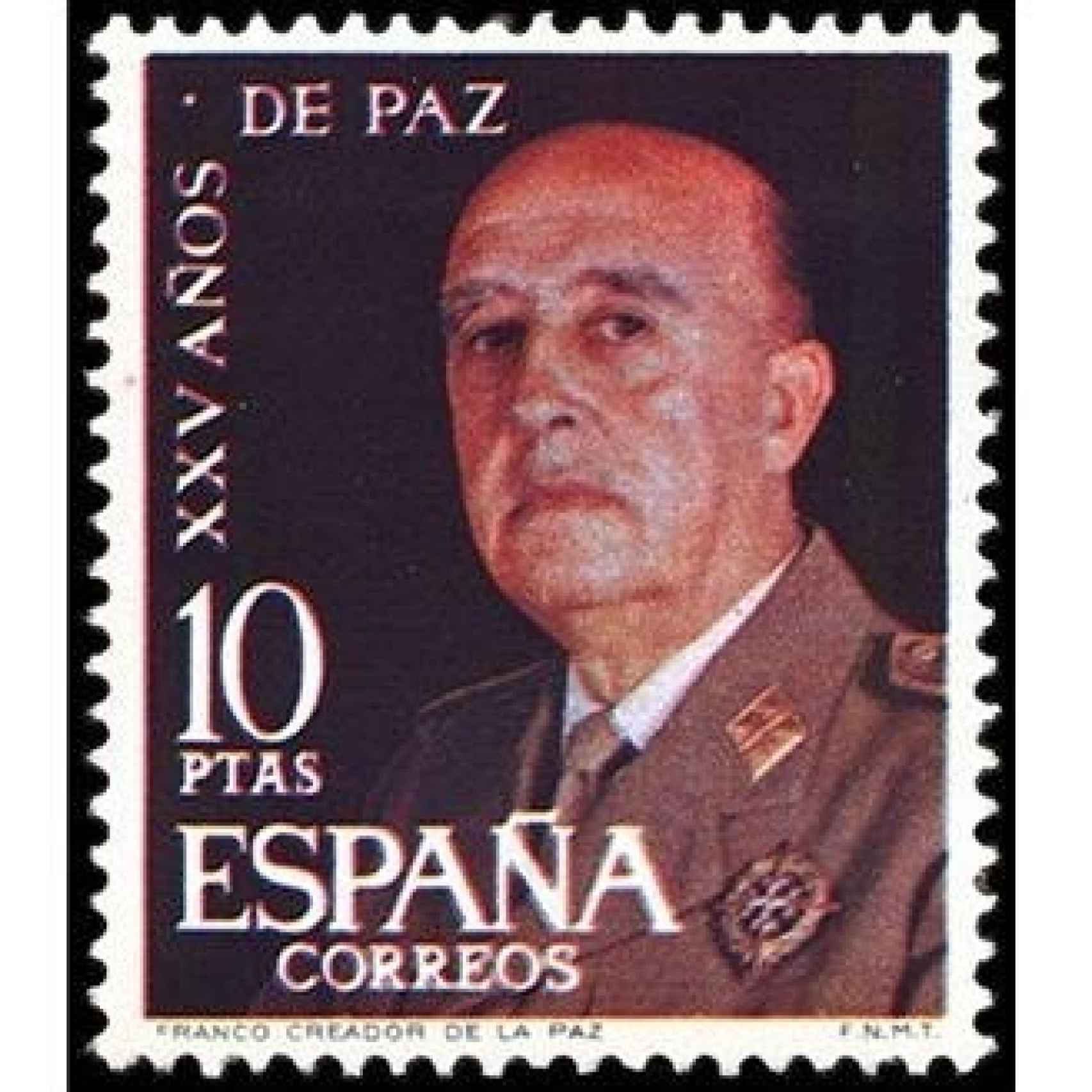 Sello conmemorativo de los 25 años de paz, dictados por Franco.