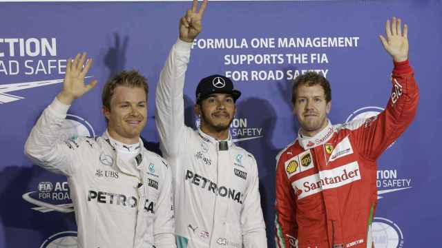 Rosberg, Hamilton y Vettel tras la clasificación en Baréin