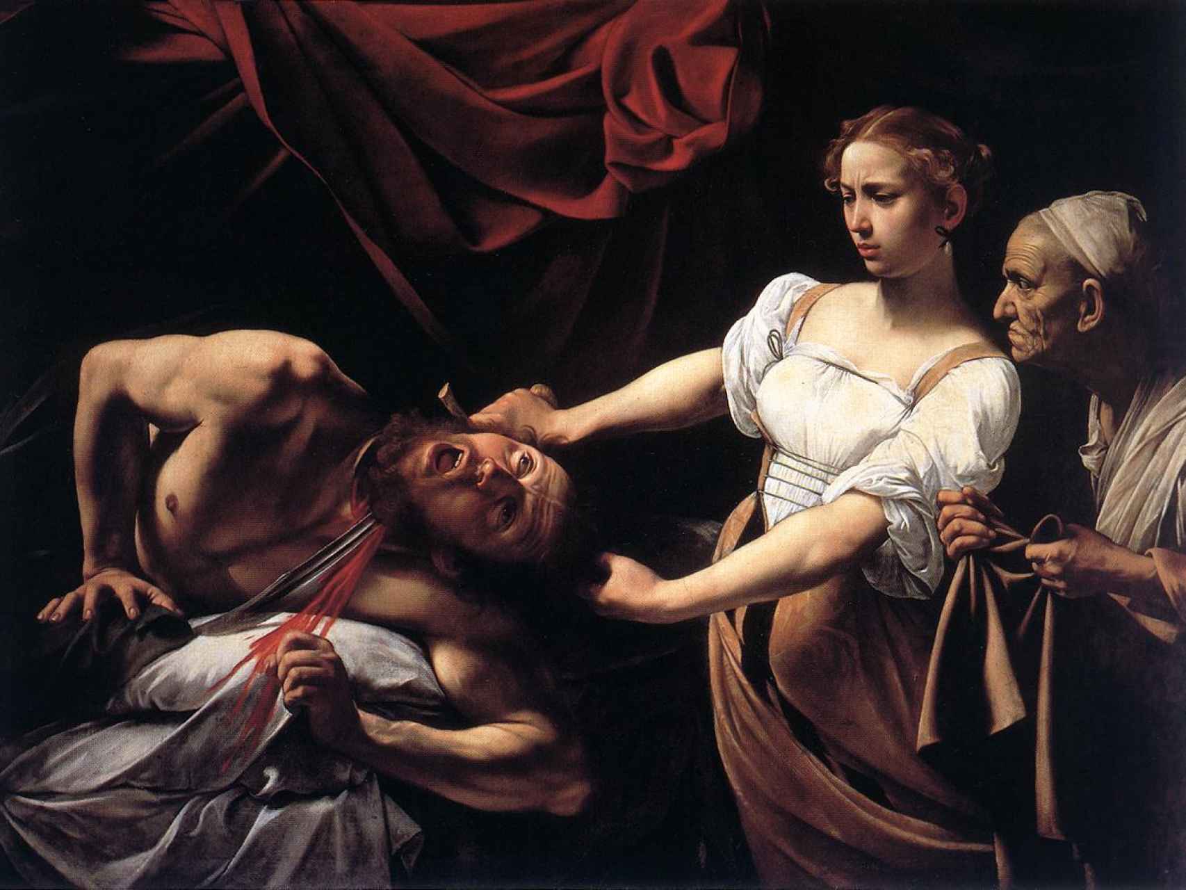 Judith decapita a Holofernes. Se encuentra una versión atribuida a Caravaggio.