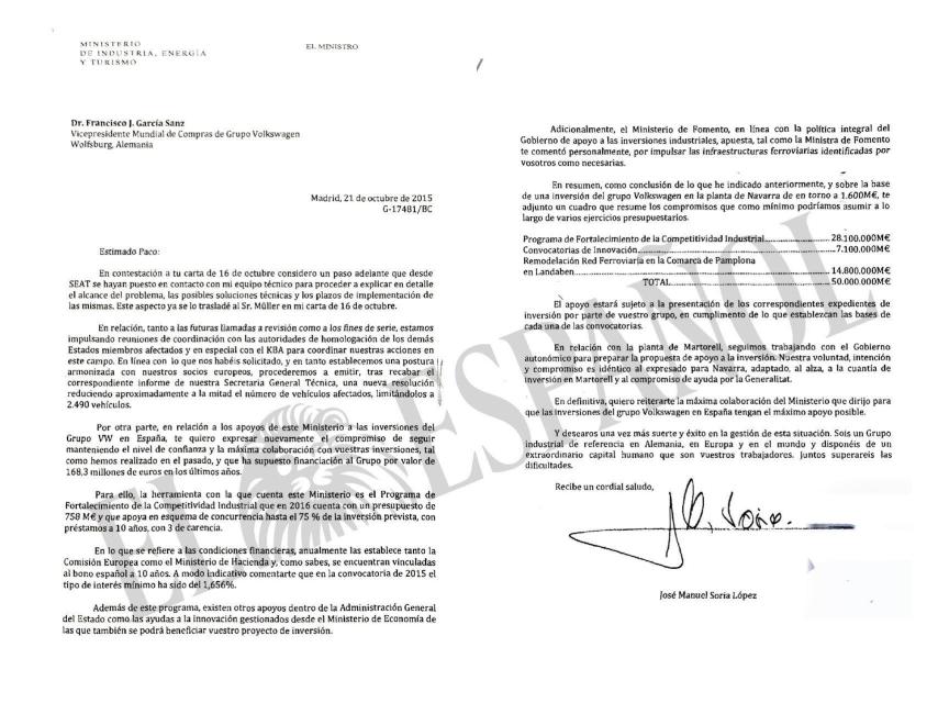 Última respuesta del ministro a VW.