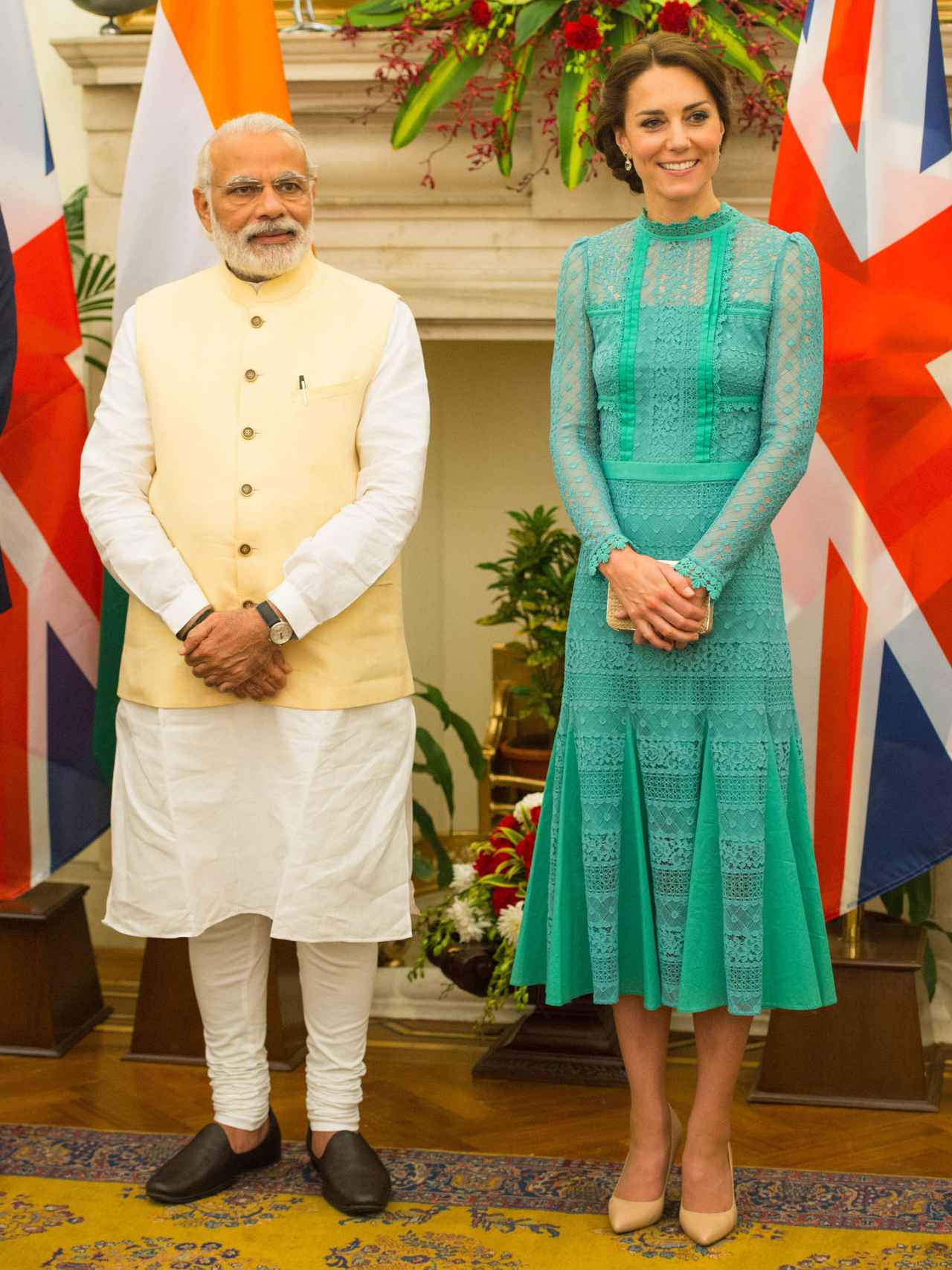 Kate Middleton y Narenda Mod en Hyderabad House de Nueva Delhi
