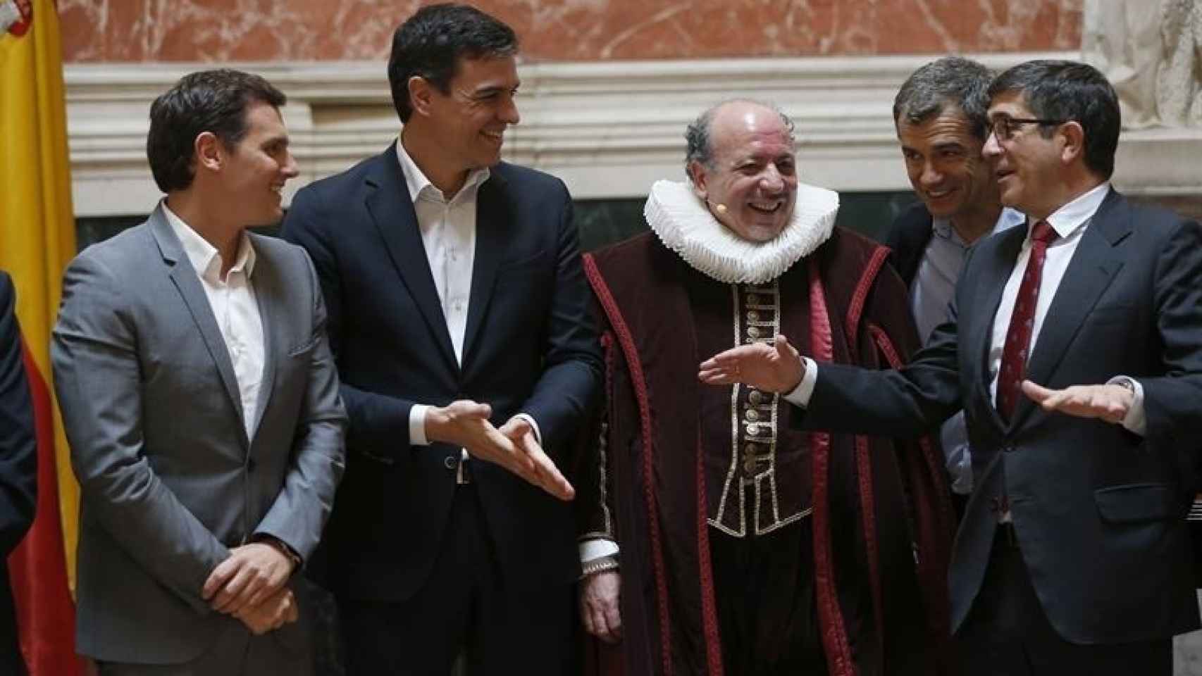 Albert Rivera, Pedro Sánchez, Cervantes, Toni Cantó y Patxi López.
