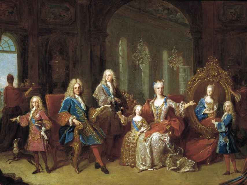 Felipe V junto a su segunda esposa, Isabel de Farnesio, y sus hijos. Cuadro de Jean Ranc. Museo del Prado