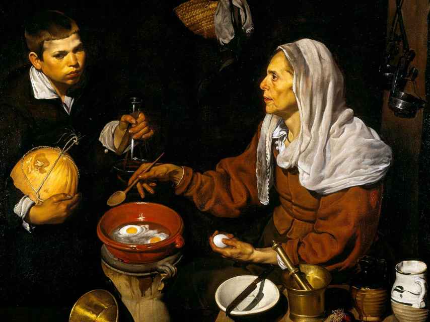 Vieja friendo huevos. Diego Velázquez. 1618