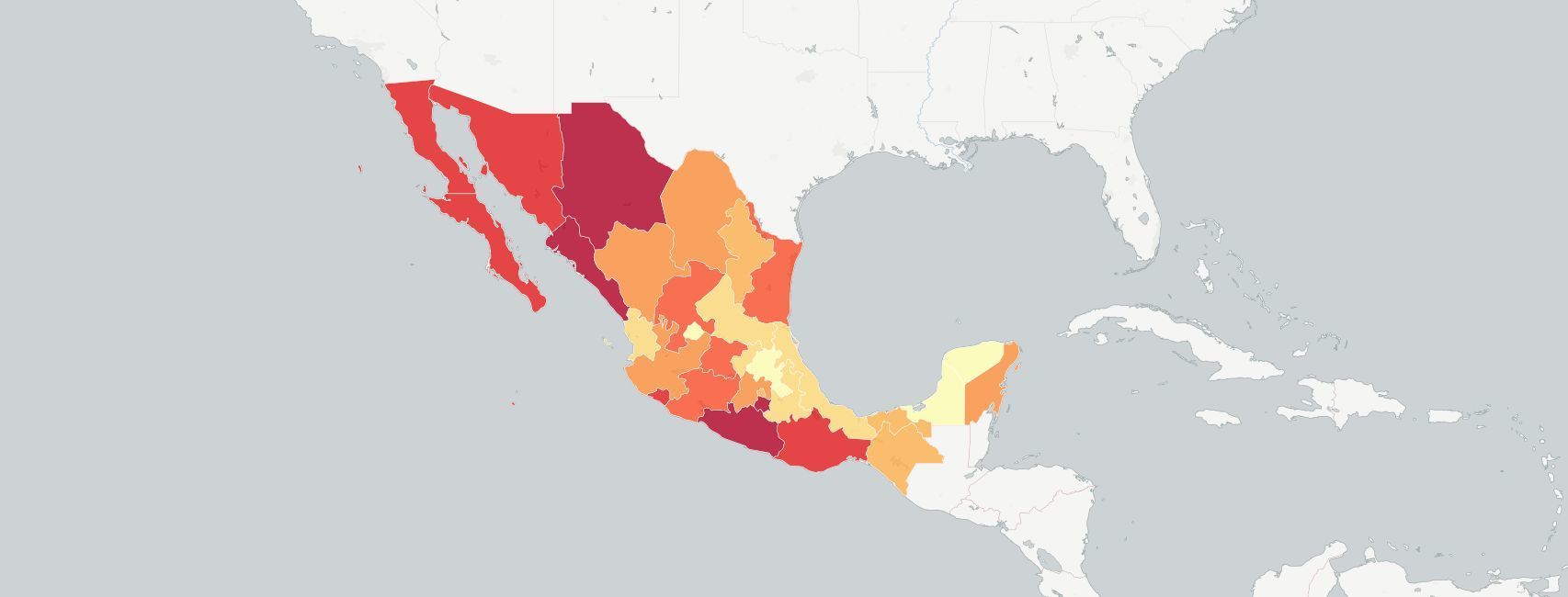 Tasas de homicidio doloso en México por estados.