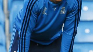 Cristiano, el lunes, durante el entrenamiento en el Etihad Stadium.