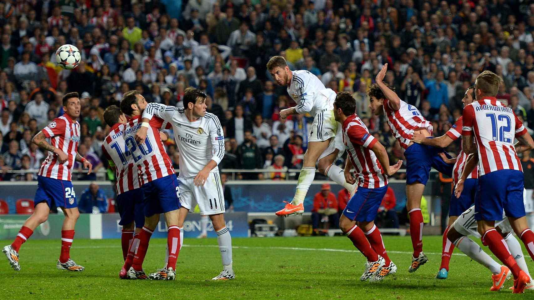 Sergio Ramos le mete el gol en el minuto 93 al Atlético de Madrid.