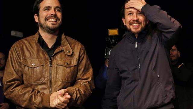 El líder de IU, Alberto Garzón, y el de Podemos, Pablo Iglesias