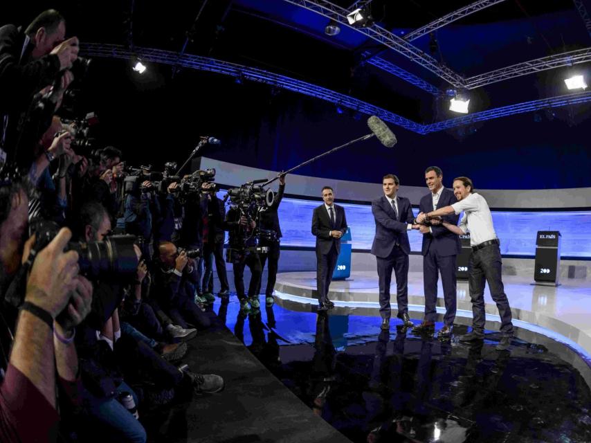 Iglesias, Sánchez y Rivera, durante un debate antes del 20-D