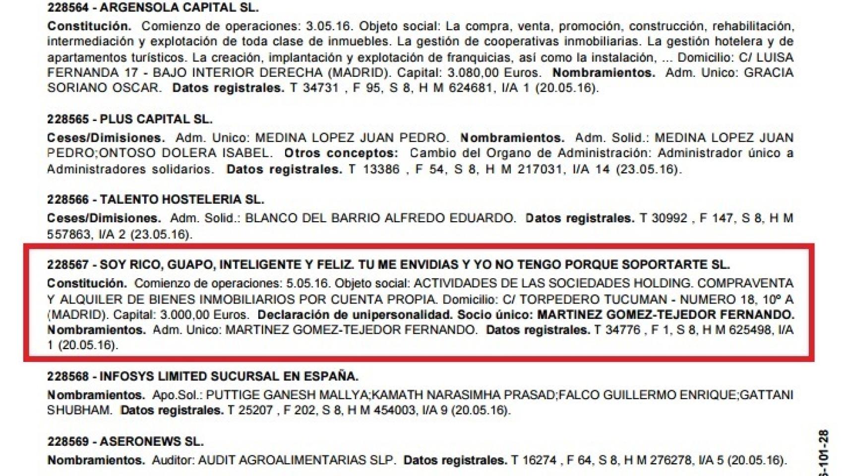 Anuncio del Borme.