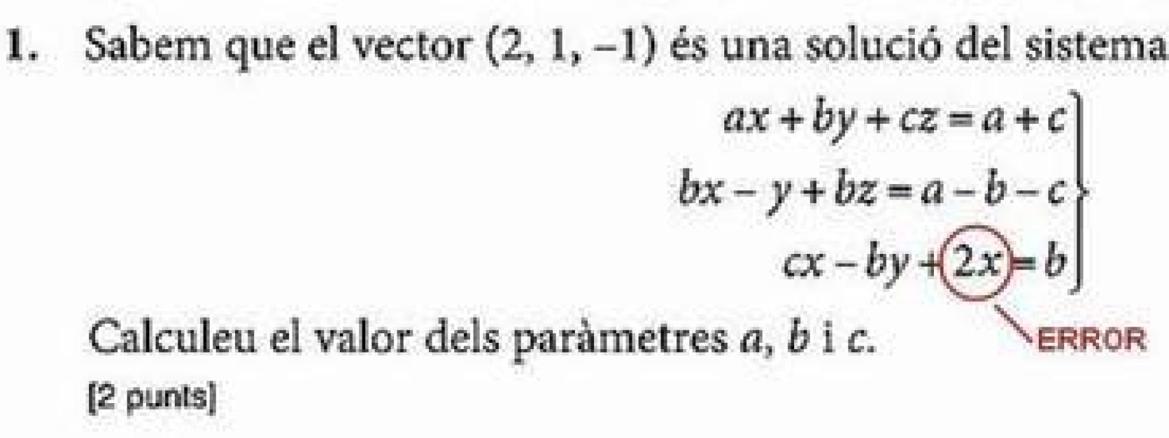 Errata durante un examen de Matemáticas