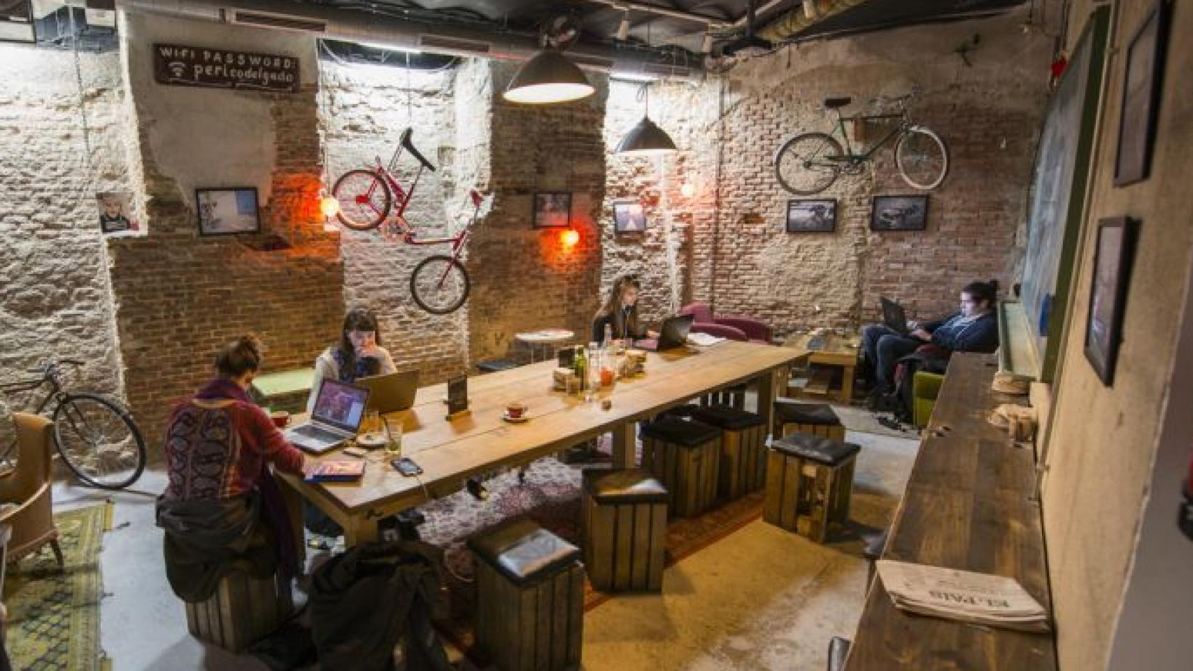 Cycling cafe workplace.