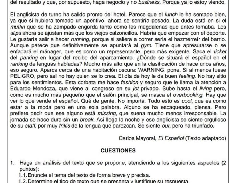 Imagen del examen de Selectividad.