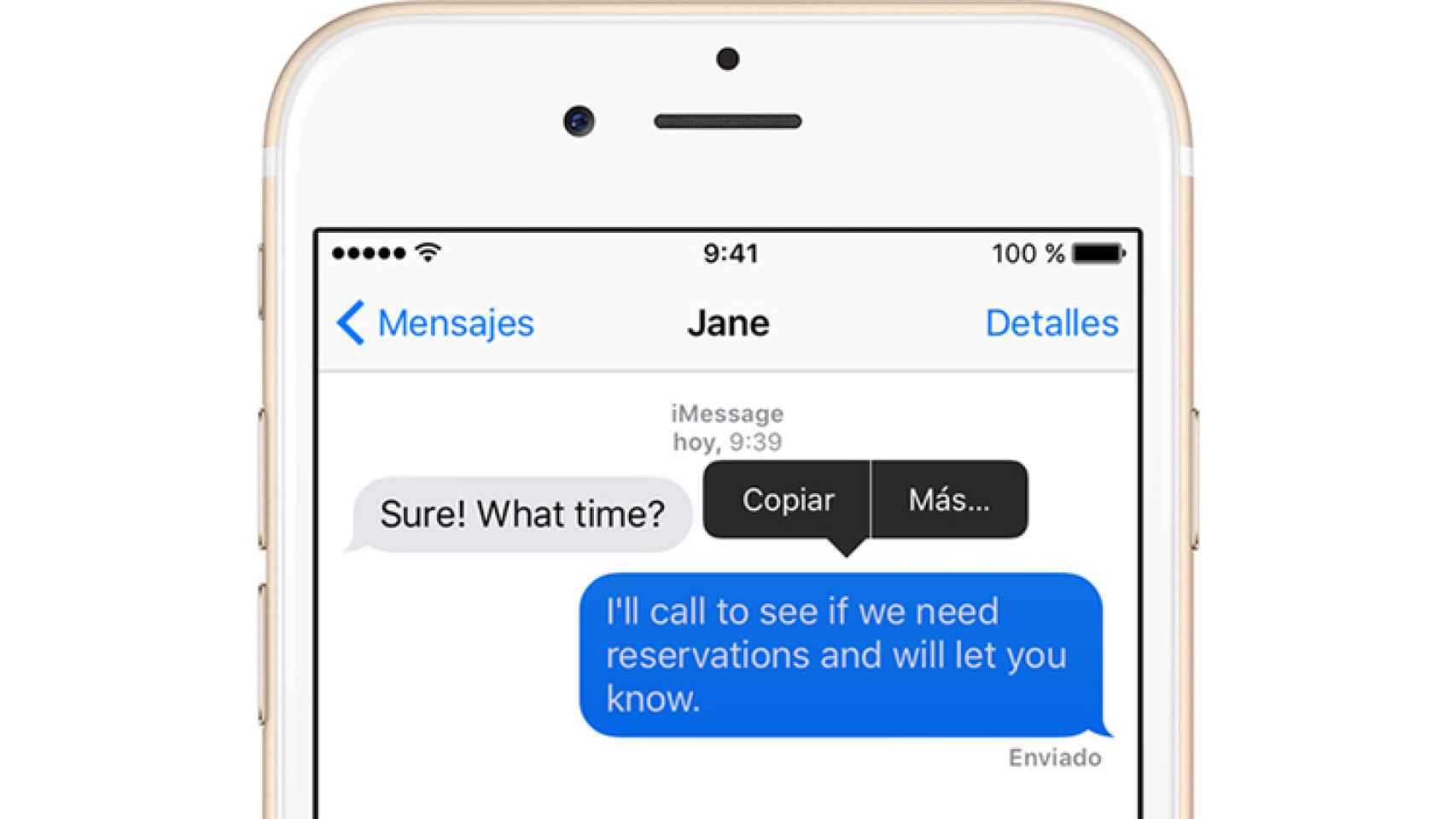 La aplicación de iMessage (Mensajes) en un iPhone