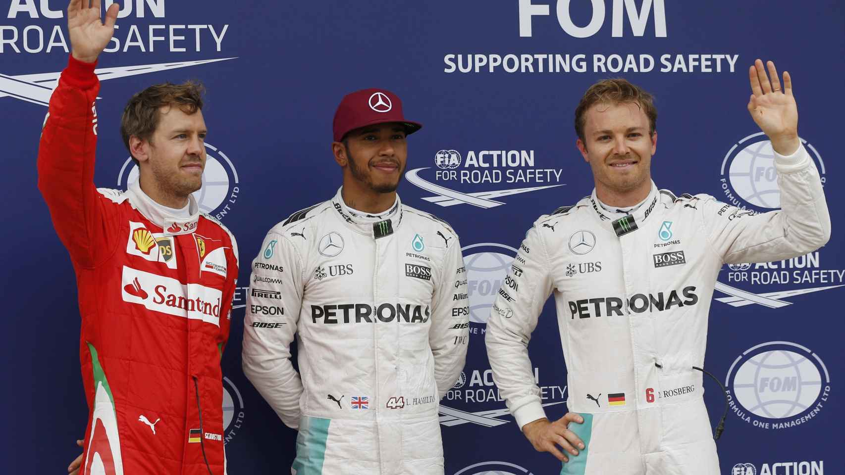 Rosberg y Vettel escoltaron al británico en la terna de los mejores en la calificación.