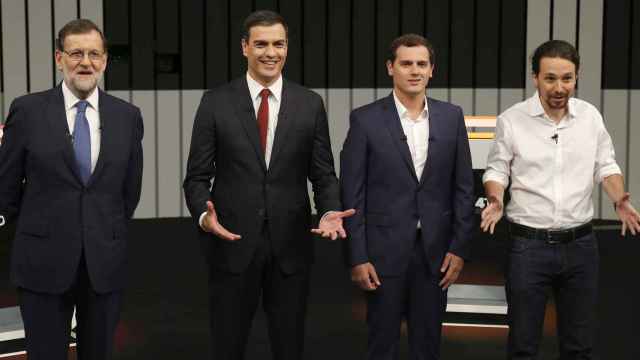 Rajoy, Sánchez, Rivera e Iglesias, momentos previos al debate.