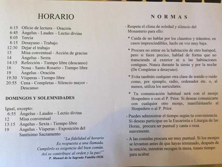 Horarios y normas de los monjes.