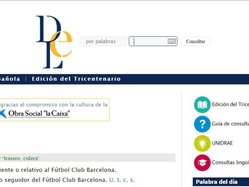 Definición de culé que aparece en el Diccionario de la RAE.