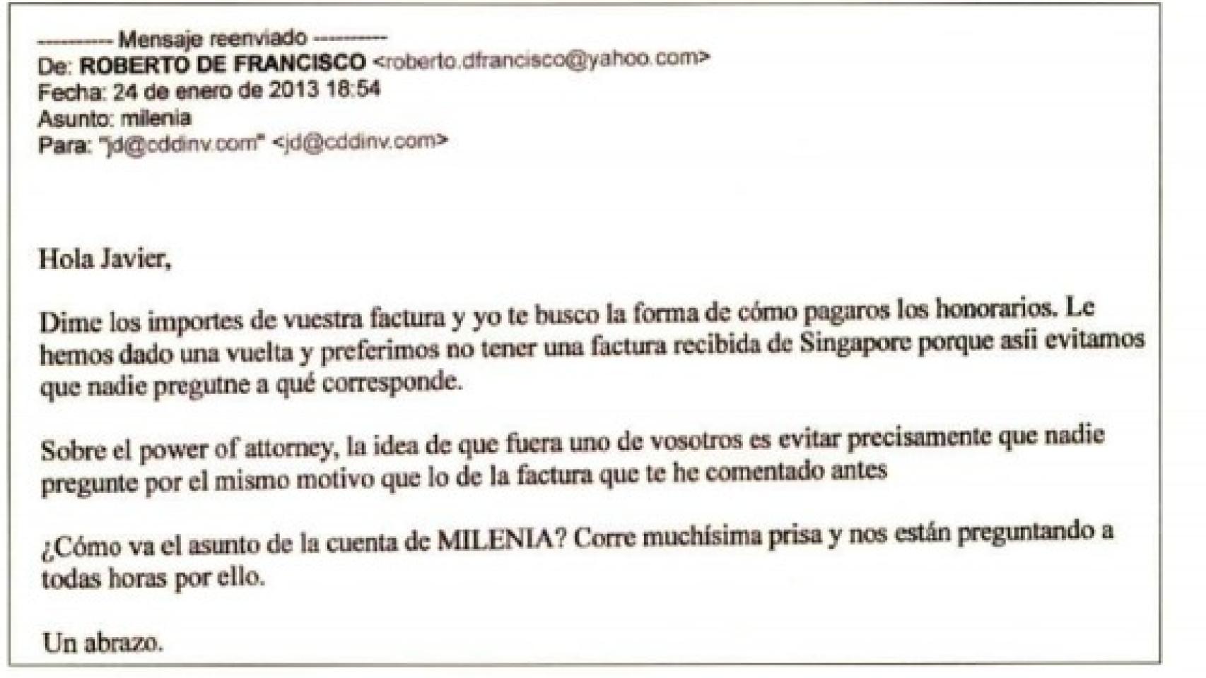 Correo cruzado entre los gestores de Marjaliza.