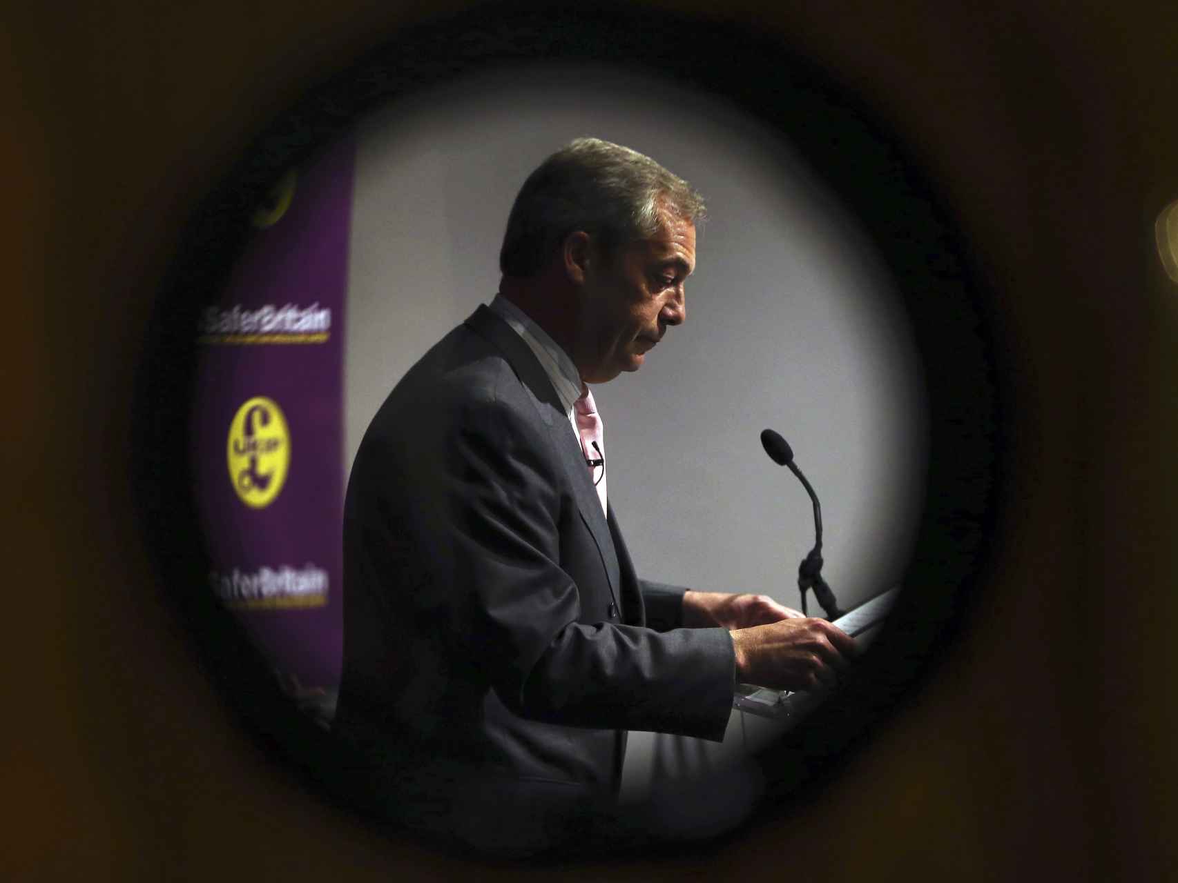 Nigel Farage, líder de UKIP, durante un mitin a favor del 'brexit'