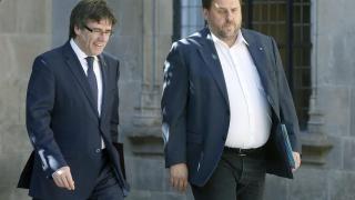 Puigdemont y Junqueras, este martes a la llegada a la reunión del Govern