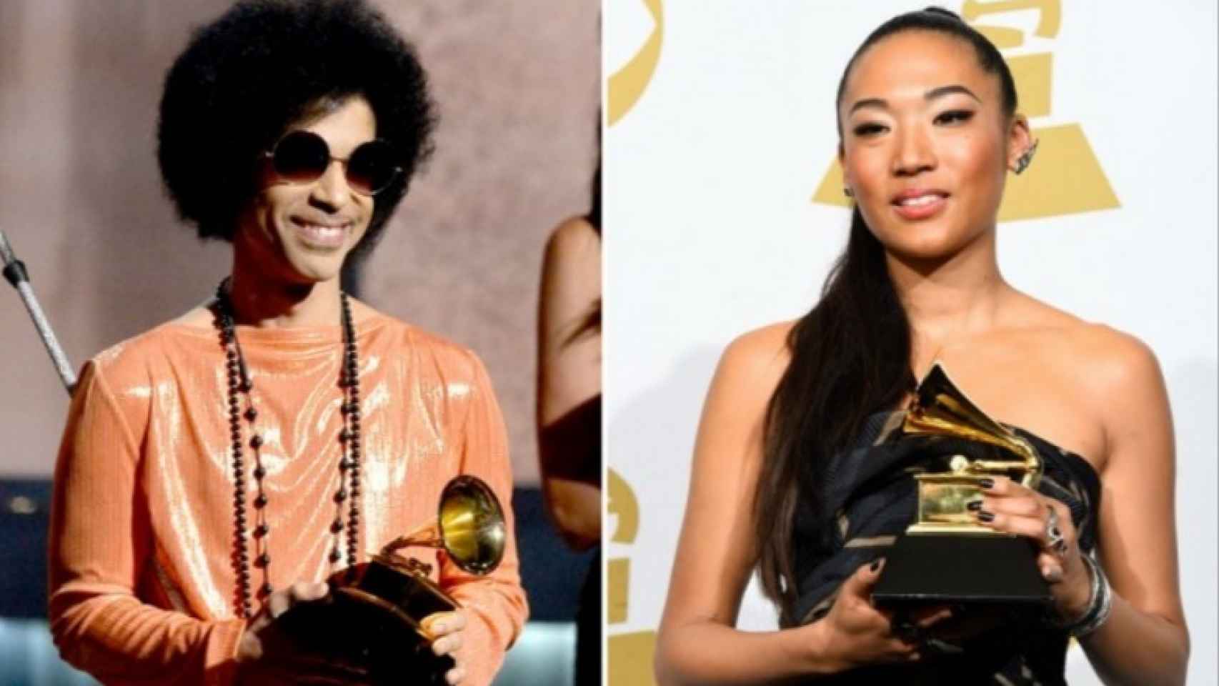 Prince y Judith Hill, ambos con sus respectivos Grammy