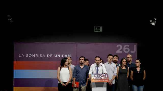 Los líderes de Podemos en la noche electoral.