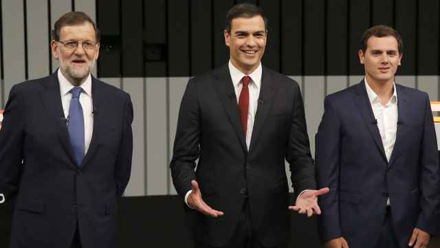 Rajoy, Sánchez y Rivera, durante el debate.