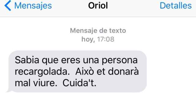 Mensaje presuntamente enviado por Oriol Pujol a Mejías.
