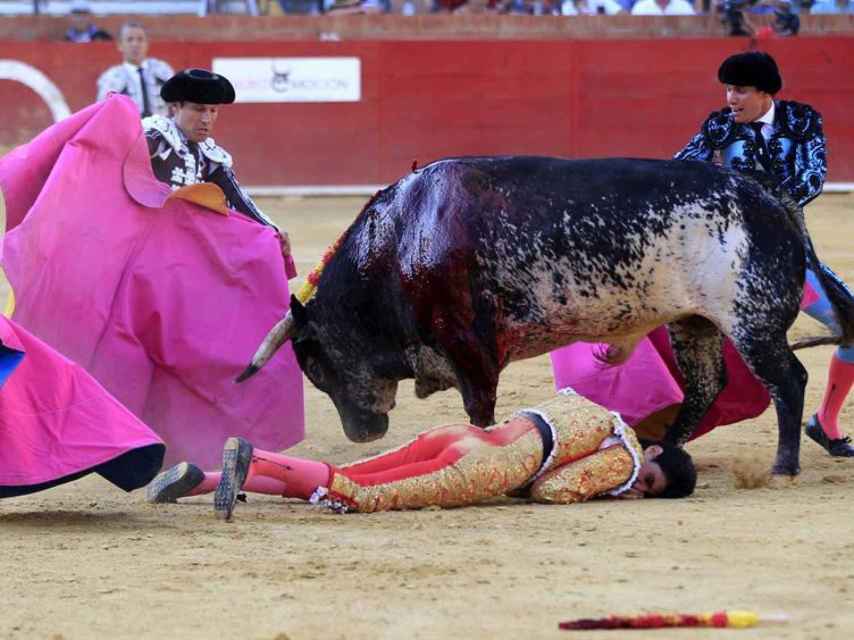 El torero Víctor Barrio, en el suelo/Antonio García/EFE