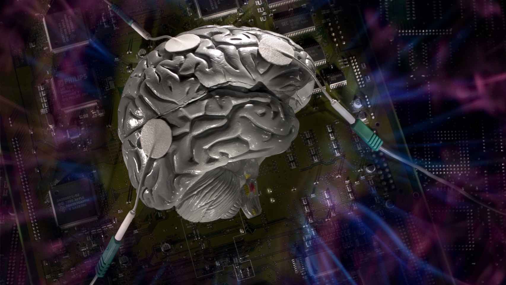 Ilustración de un cerebro construido sobre silicio.
