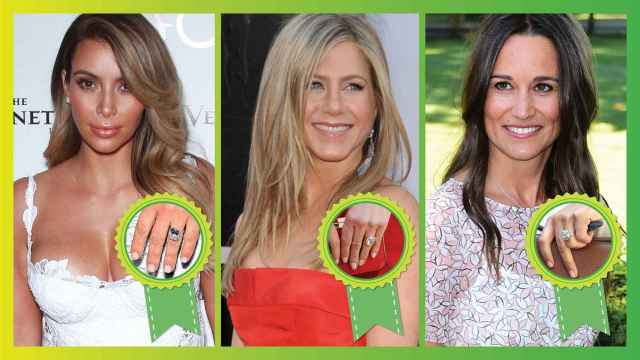 Montaje fotográfico de los anillos de Kim Kardashian, Jennifer Aniston y Pippa Middleton