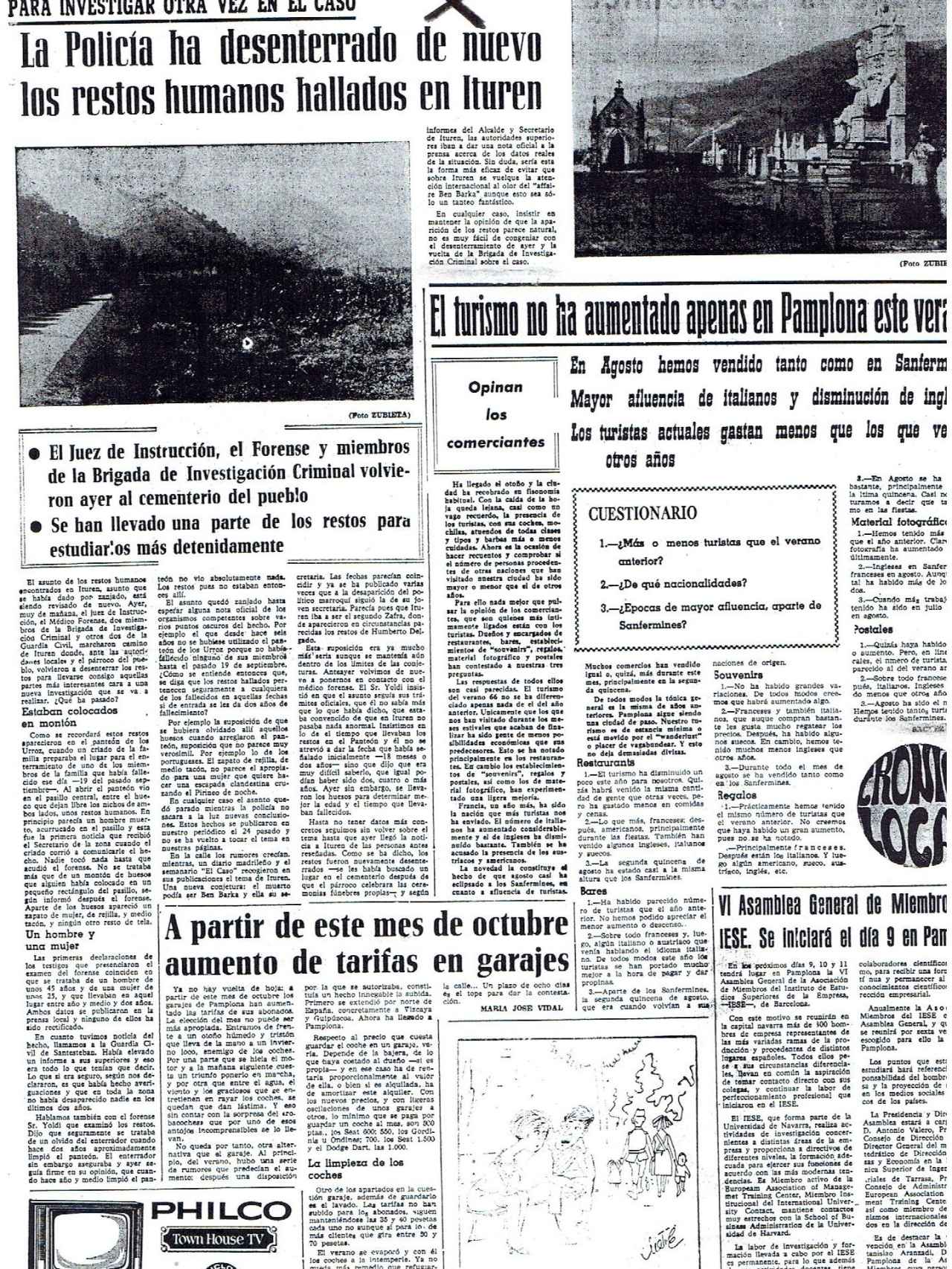 La portada del Diario de Navarra informando sobre el asesinato de Ben Barka que provocó la ira de Franco.
