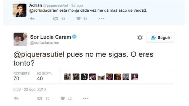 Sor Lucía Caram se enzarza con un tuitero.