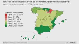Mapa del precio de los hoteles por comunidades autónomas