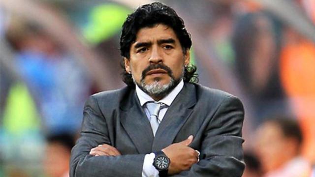 Diego Armando Maradona en un partido del Mundial de Sudáfrica.