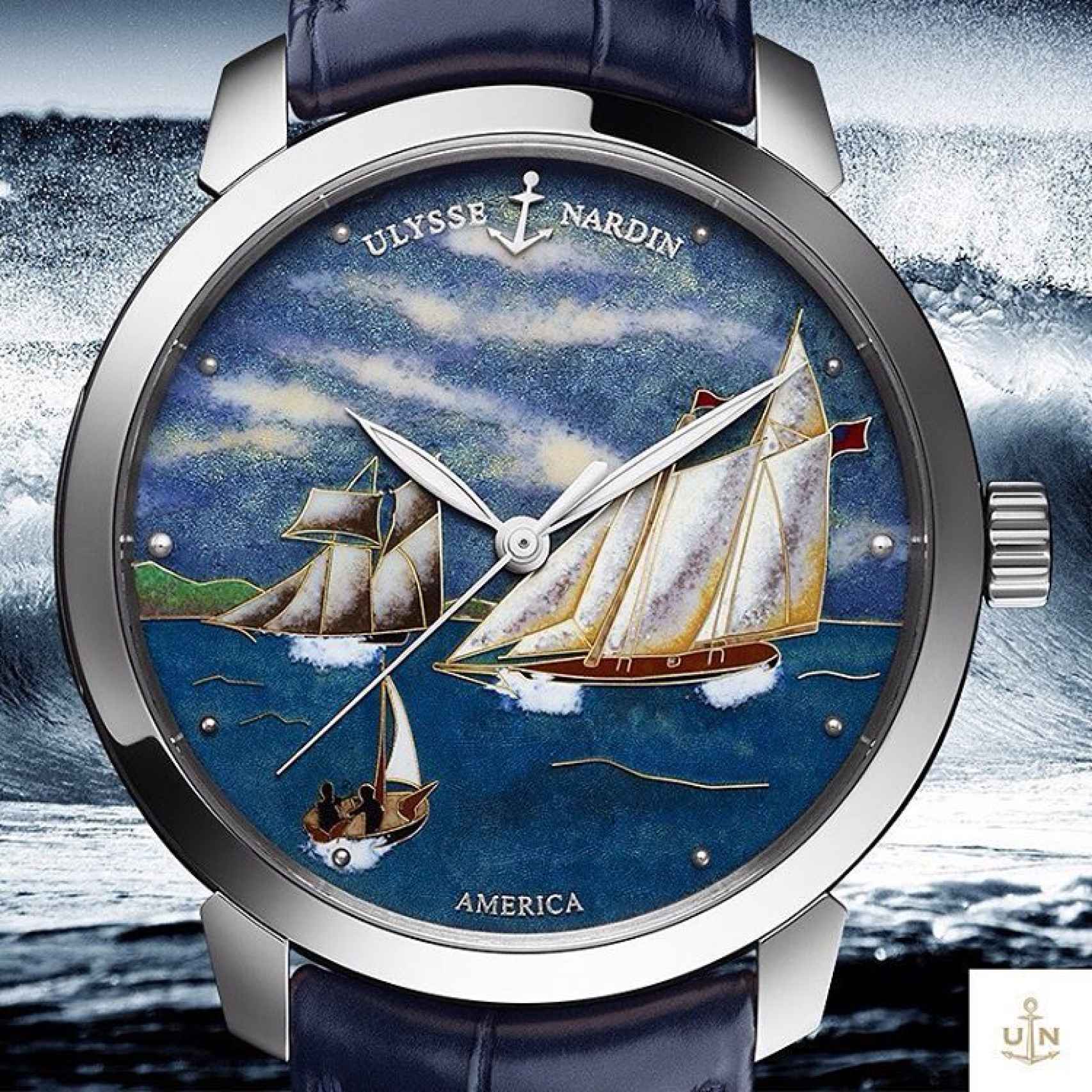 Barco América esmaltado dentro del reloj de Ulysse Nardin.