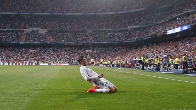 Morata celebra un gol con el Madrid.