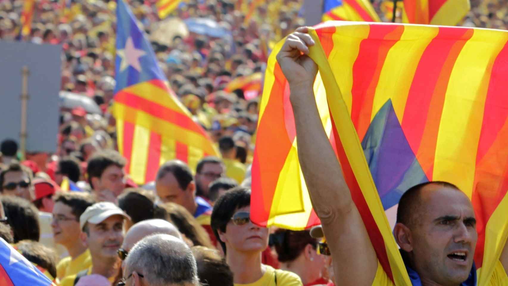 Varias esteladas en una manifestación en Cataluña.