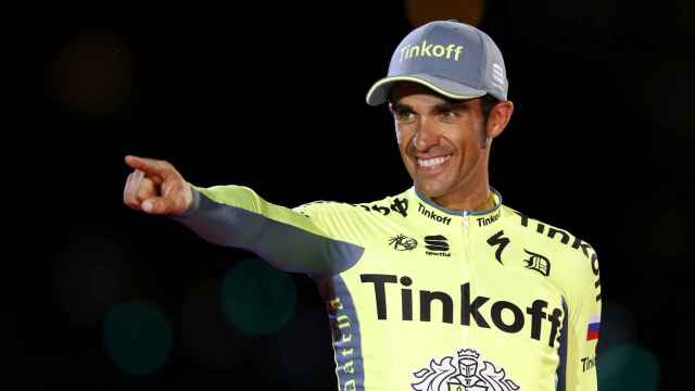Alberto Contador, en el podio de la Vuelta.