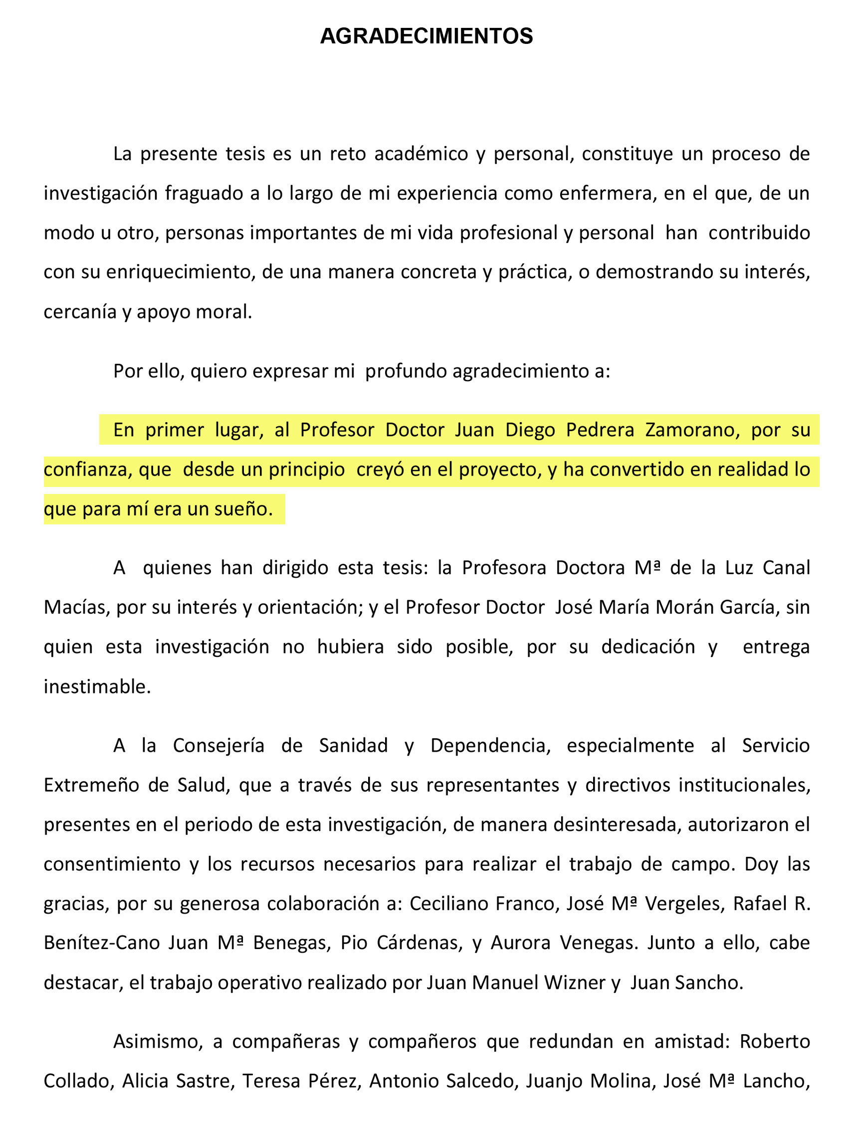 Agradecimientos en la tesis de Raquel Rodríguez Llanos