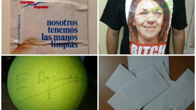 Diversos objetos que se venden en Wallapop con una temática relacionada con el PP.