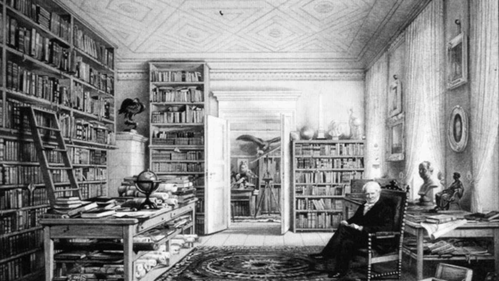 Alexander von Humboldt en su biblioteca de Berlín. Eduard Hildebrandt, 1856.