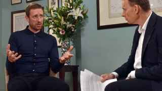 Cyclist Bradley Wiggins speaks on the BBC's Andrew Marr Show in this undated photograph received via the BBC in London