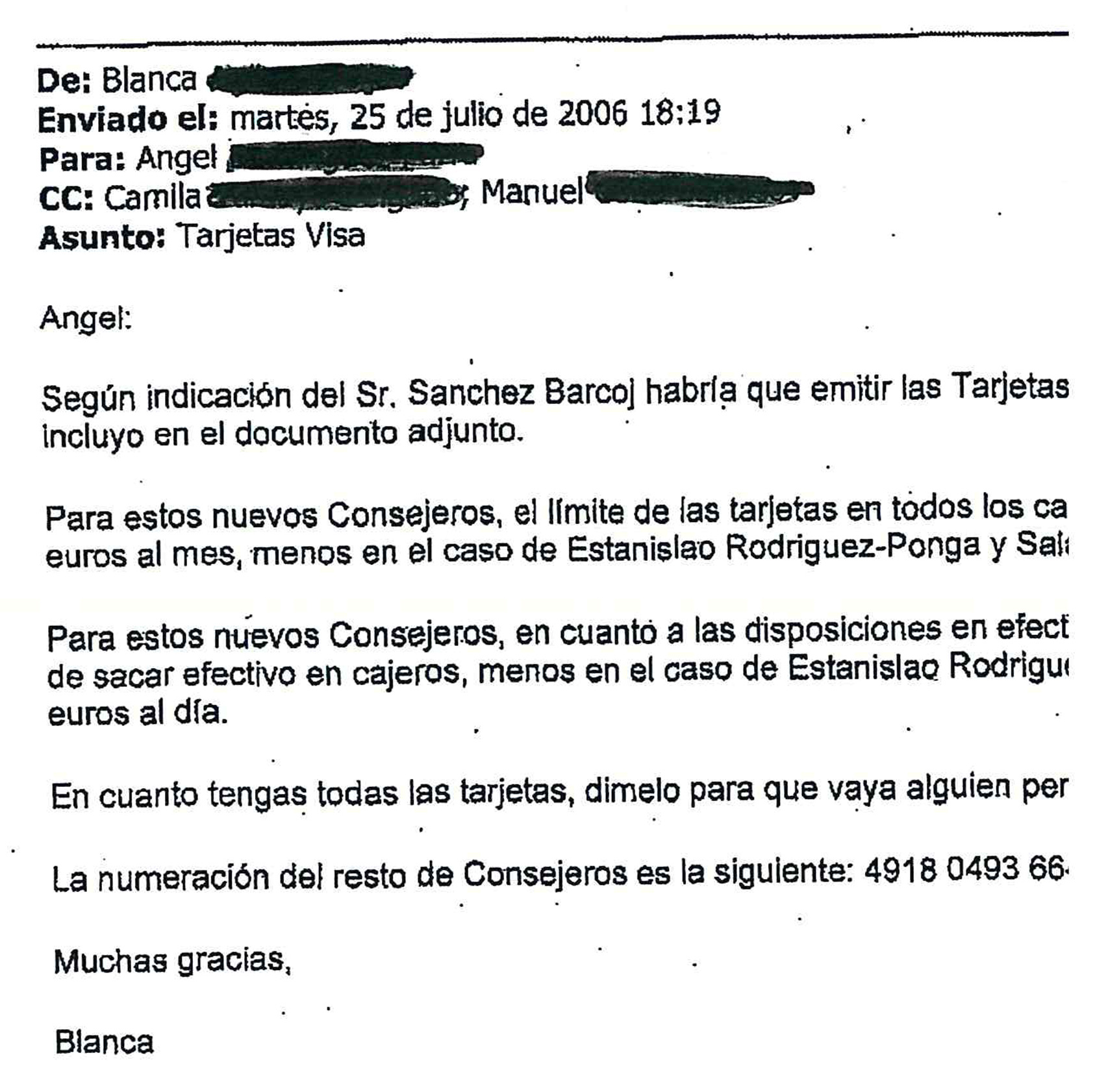 Mensaje sobre el tratamiento a dar a Rodríguez-Ponga