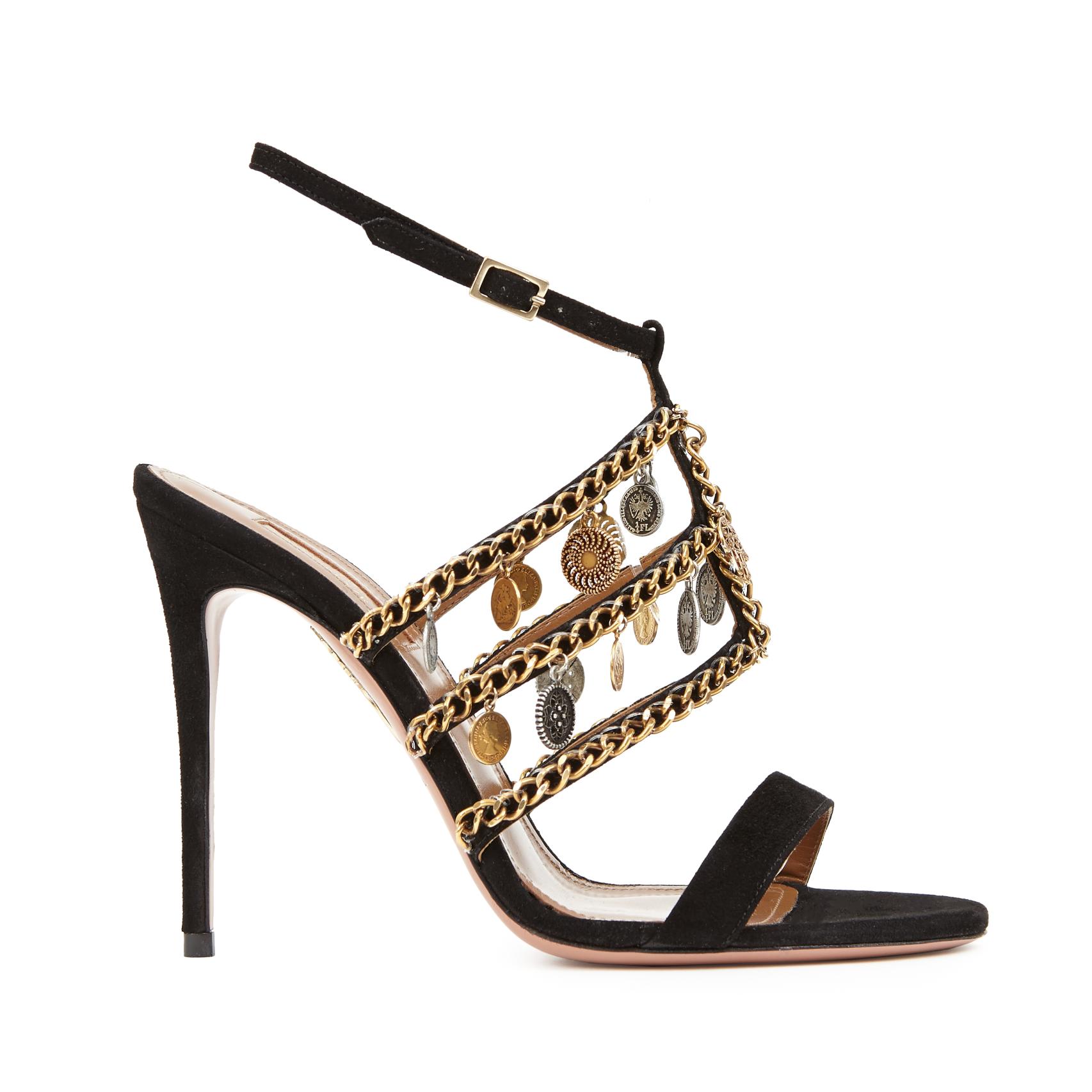 Sandalias de tacón negro con abalorios diseñador por Naty Abascal