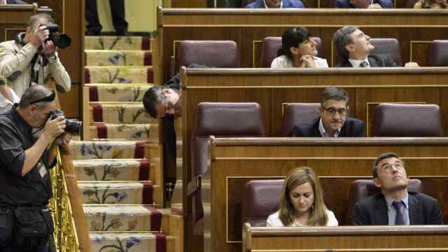 El escaño de Pedro Sánchez, vacío este martes en el Congreso